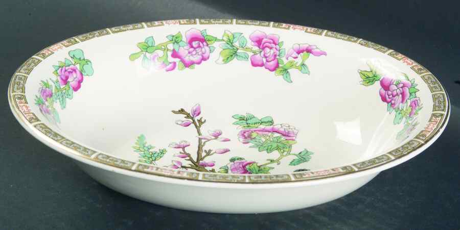 Indian Tree (Smooth, Gold Trim) 8" Oval Vegetable Bowl by John Maddock & Sons-1