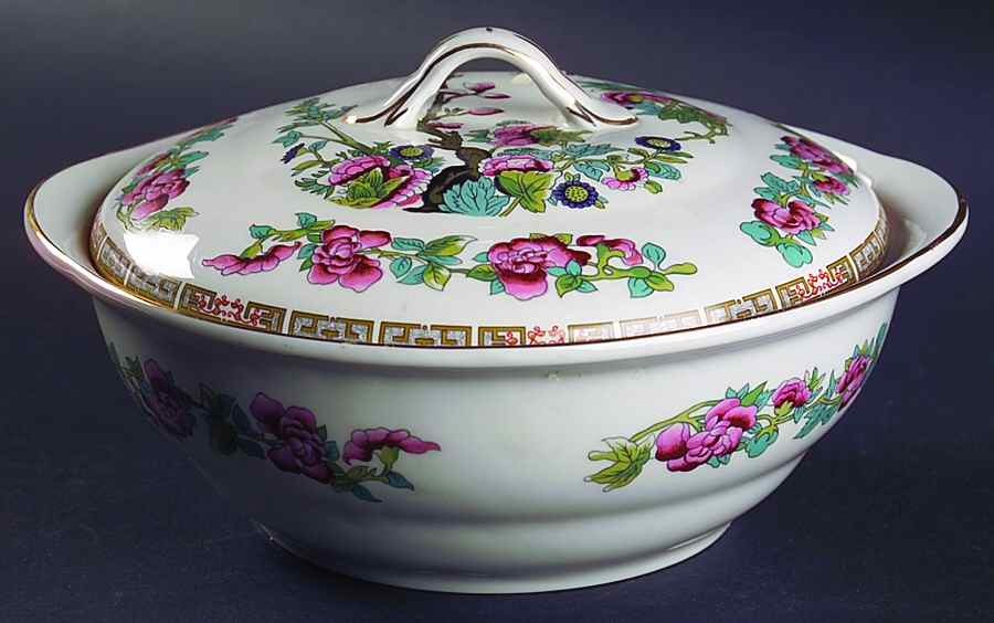 Indian Tree (Smooth, Gold Trim) Round Covered Vegetable by John Maddock & Sons-1