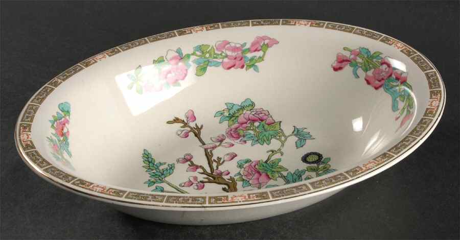 Indian Tree (Smooth, Gold Trim) 9" Oval Vegetable Bowl by John Maddock & Sons-1