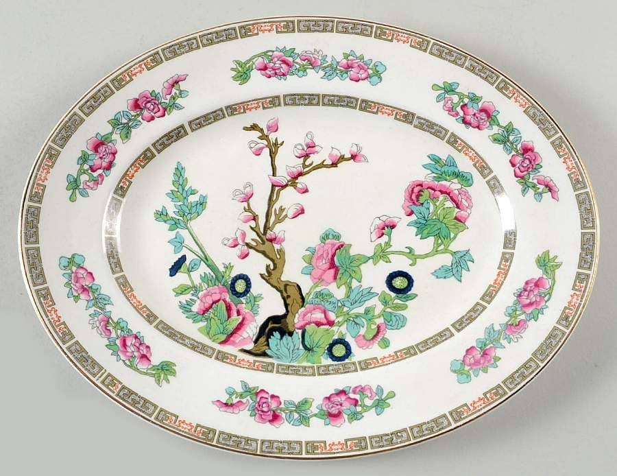 Indian Tree (Smooth, Gold Trim) 11" Oval Serving Platter by John Maddock & Sons-1