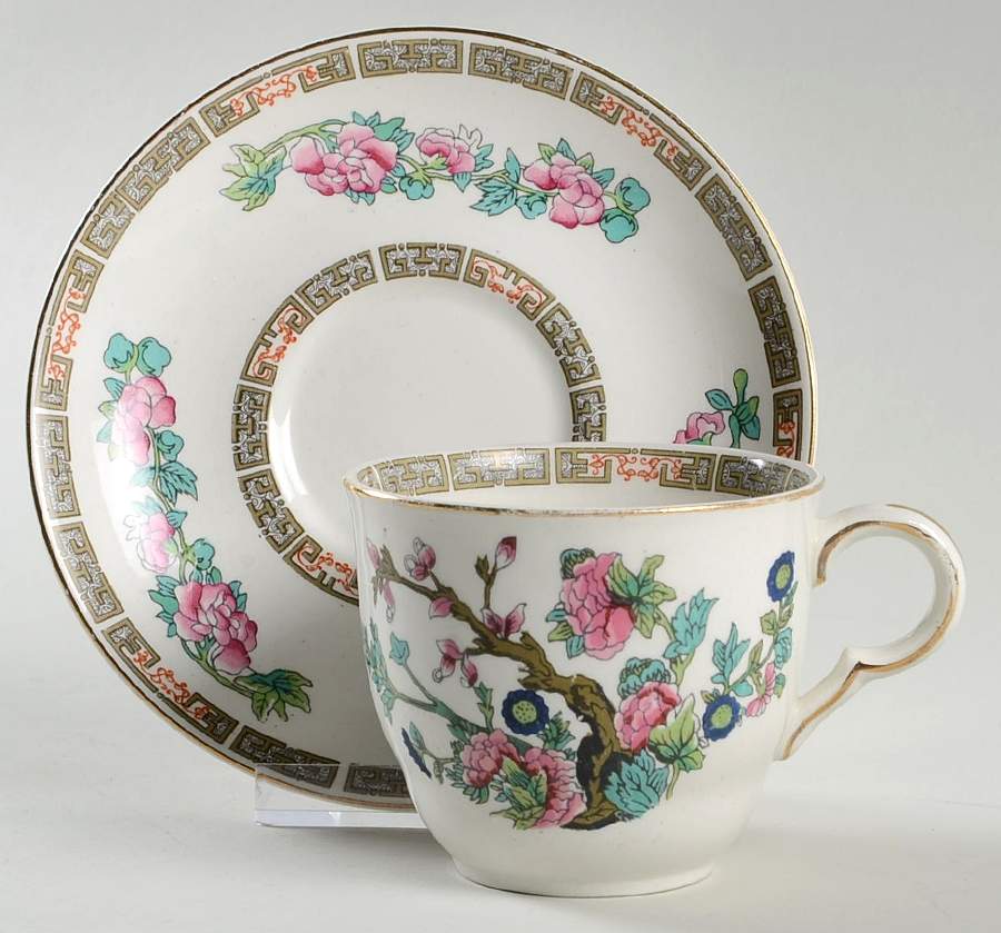 Indian Tree (Smooth, Gold Trim) Flat Cup & Saucer Set by John Maddock & Sons-1