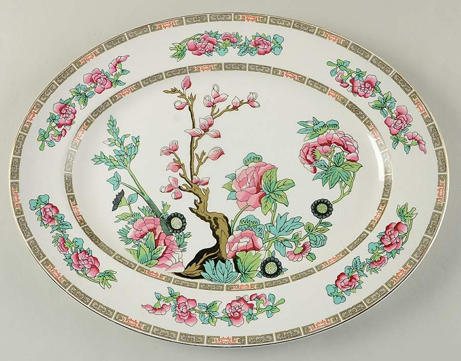 Indian Tree (Smooth, Gold Trim) 14" Oval Serving Platter by John Maddock & Sons-1