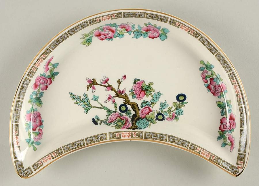 Indian Tree (Smooth, Gold Trim) Crescent Salad Plate by John Maddock & Sons-1