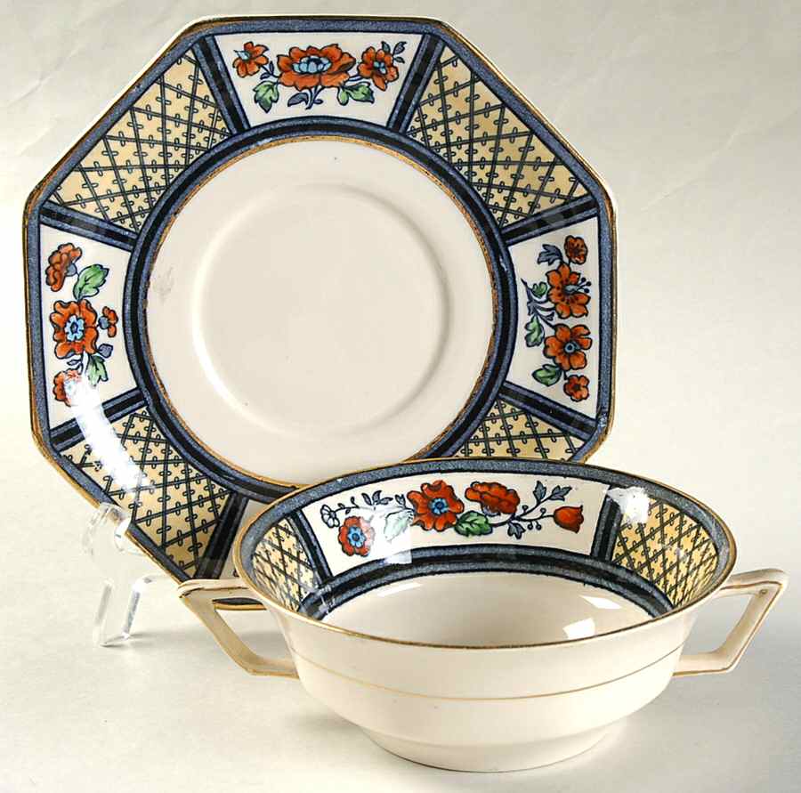Lowestoft Flat Cream Soup Bowl & Saucer Set by John Maddock & Sons-1