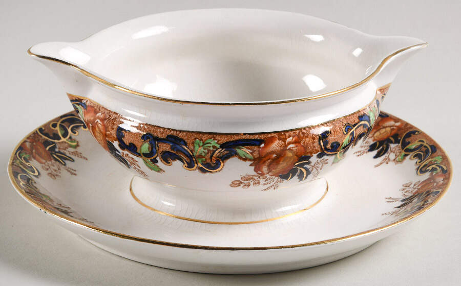 Majestic (Smooth Edge) Gravy Boat with Attached Underplate by John Maddock & Sons-1