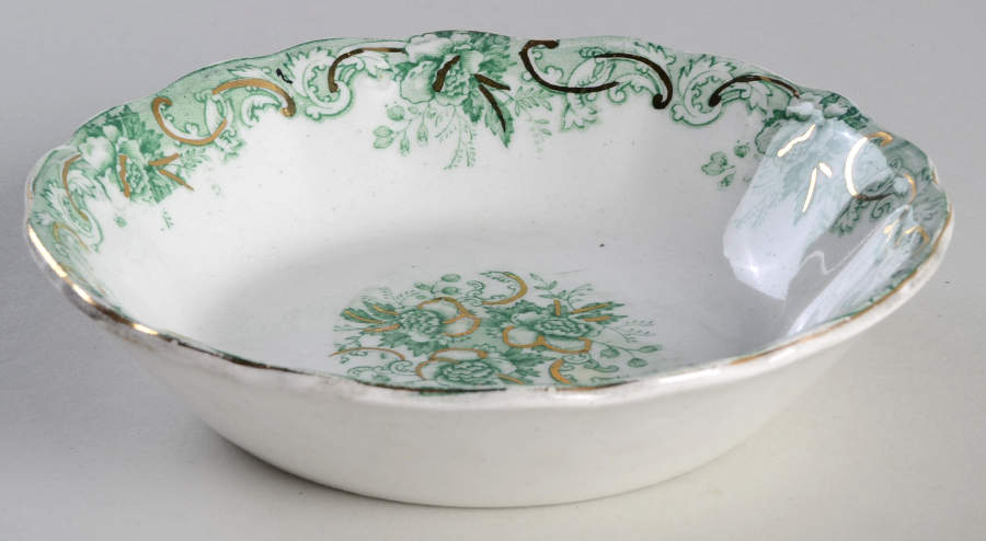 Majestic Green (Scalloped, Gold Accent) Fruit/Dessert (Sauce) Bowl by John Maddock & Sons-1