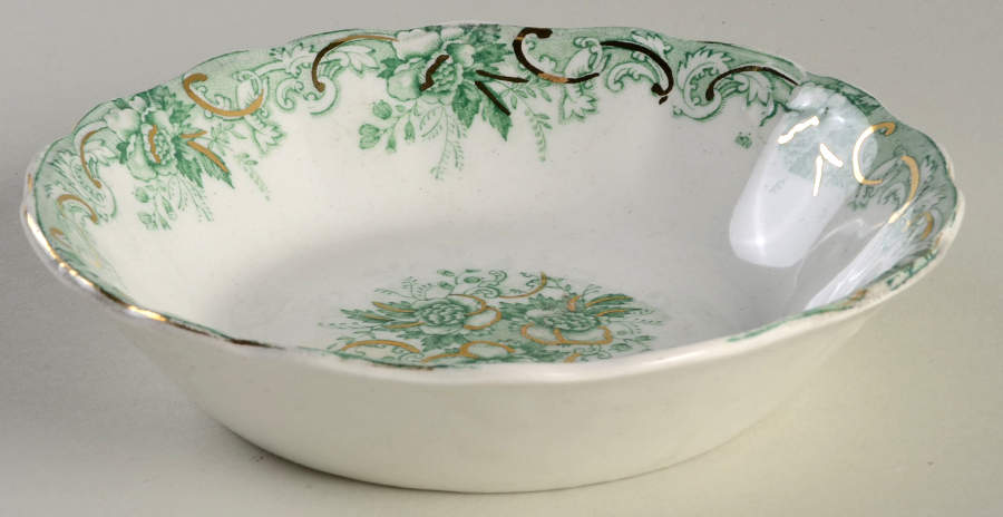 Majestic Green (Scalloped, Gold Accent) Fruit/Dessert (Sauce) Bowl by John Maddock & Sons-1