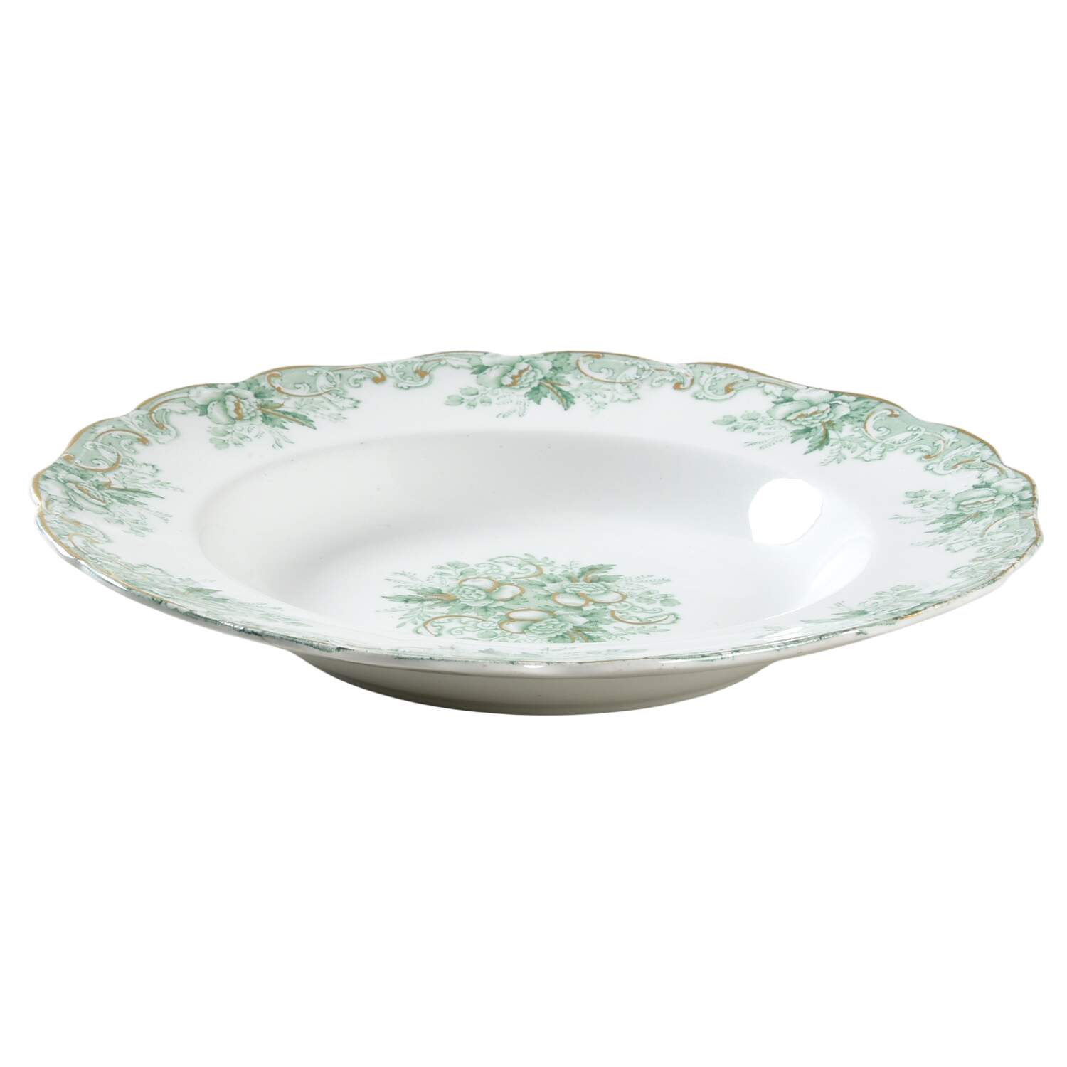 Majestic Green (Scalloped, Gold Accent) Rim Soup Bowl by John Maddock & Sons-1