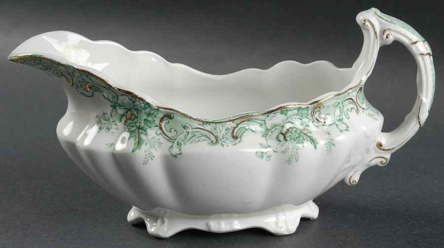 Majestic Green (Scalloped, Gold Accent) Gravy Boat by John Maddock & Sons-1