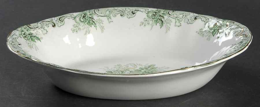 Majestic Green (Scalloped, Gold Accent) 9" Oval Vegetable Bowl by John Maddock & Sons-1