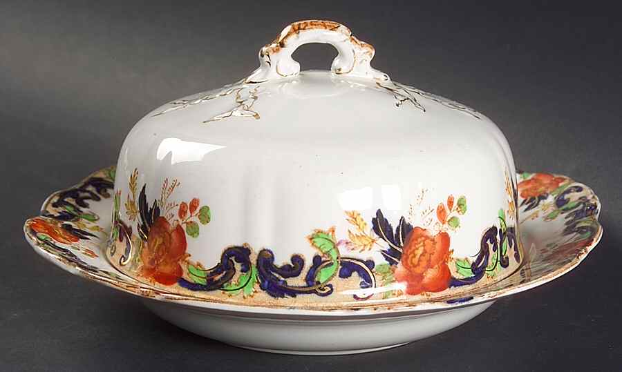 Majestic Multicolored (Scalloped) Round Covered Butter by John Maddock & Sons-1