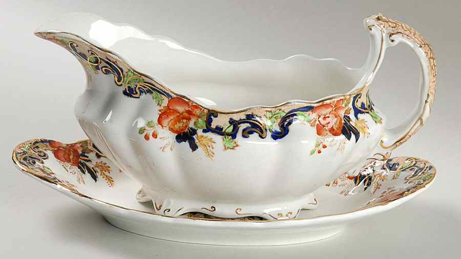 Majestic Multicolored (Scalloped) Gravy Boat & Underplate/Relish by John Maddock & Sons-1