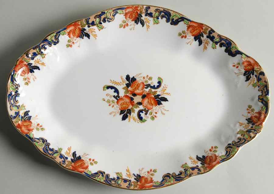 Majestic Multicolored (Scalloped) 12" Oval Serving Platter by John Maddock & Sons-1