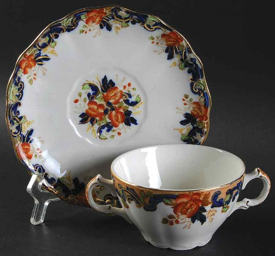 Majestic Multicolored (Scalloped) Flat Bouillon Cup & Saucer by John Maddock & Sons-1