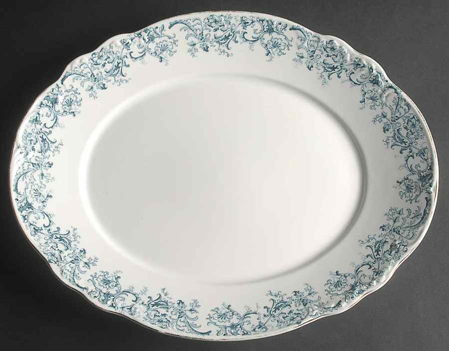 Meredith Blue Green 15" Oval Serving Platter by John Maddock & Sons-1