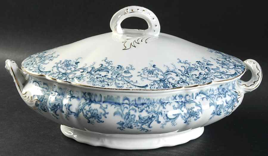 Meredith Blue Green Oval Covered Vegetable by John Maddock & Sons-1