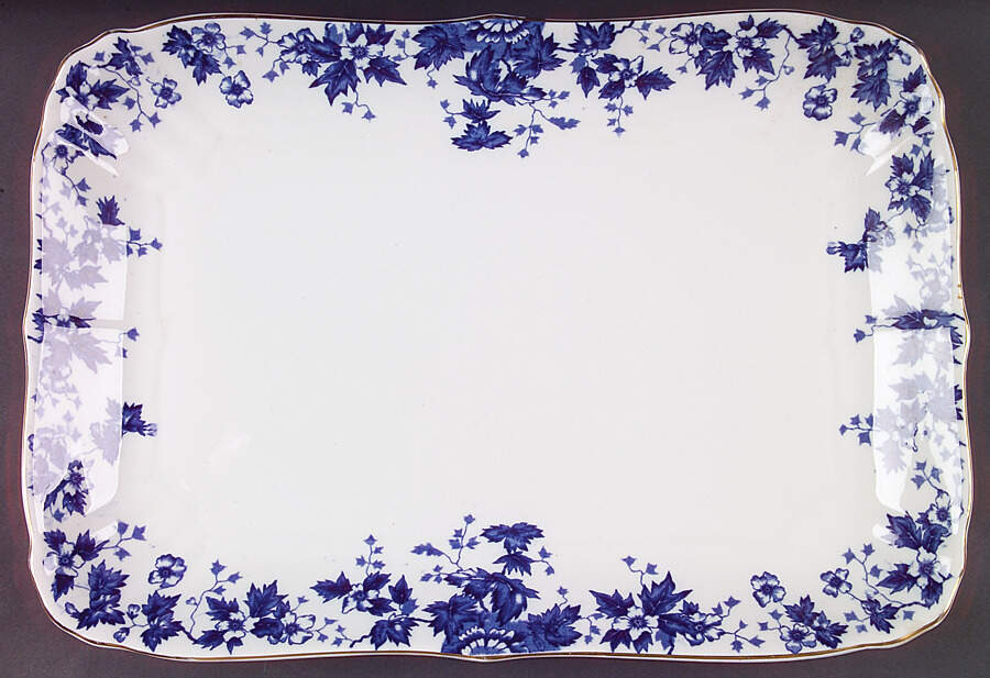 Oakland Blue (Scalloped, Gold Trim) 15" Rectangular Serving Platter by John Maddock & Sons-1