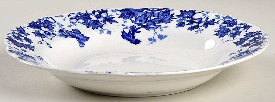 Oakland Blue (Scalloped, Gold Trim) Rim Soup Bowl by John Maddock & Sons-1