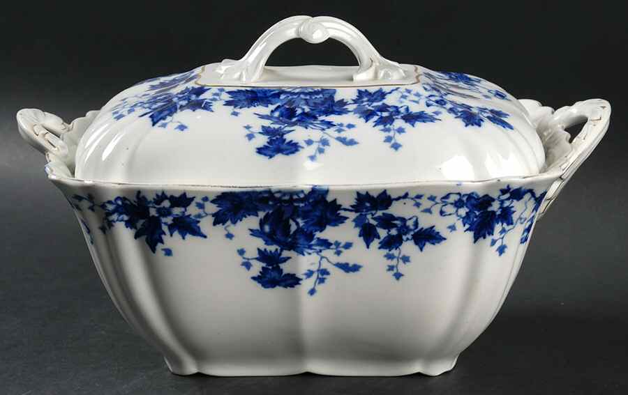 Oakland Blue (Scalloped, Gold Trim) Tureen &  Lid by John Maddock & Sons-1