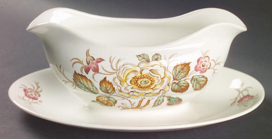 Old Rose Gravy Boat with Attached Underplate by John Maddock & Sons-1