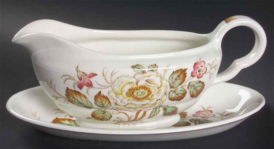 Old Rose Gravy Boat & Underplate by John Maddock & Sons-1