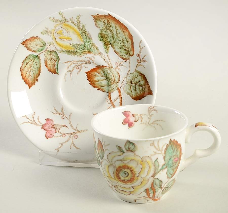 Old Rose Flat Demitasse Cup & Saucer Set by John Maddock & Sons-1