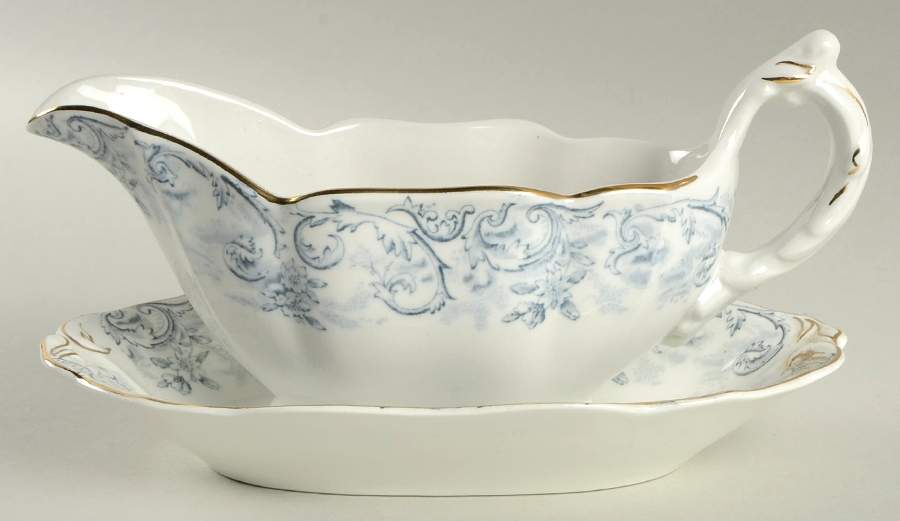Rococo Blue Gravy Boat & Underplate by John Maddock & Sons-1