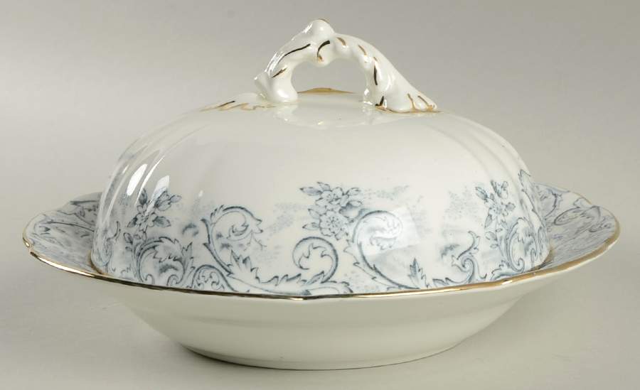 Rococo Blue Round Covered Butter by John Maddock & Sons-1