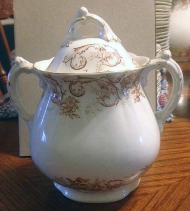 Rococo Brown Sugar Bowl & Lid by John Maddock & Sons-1