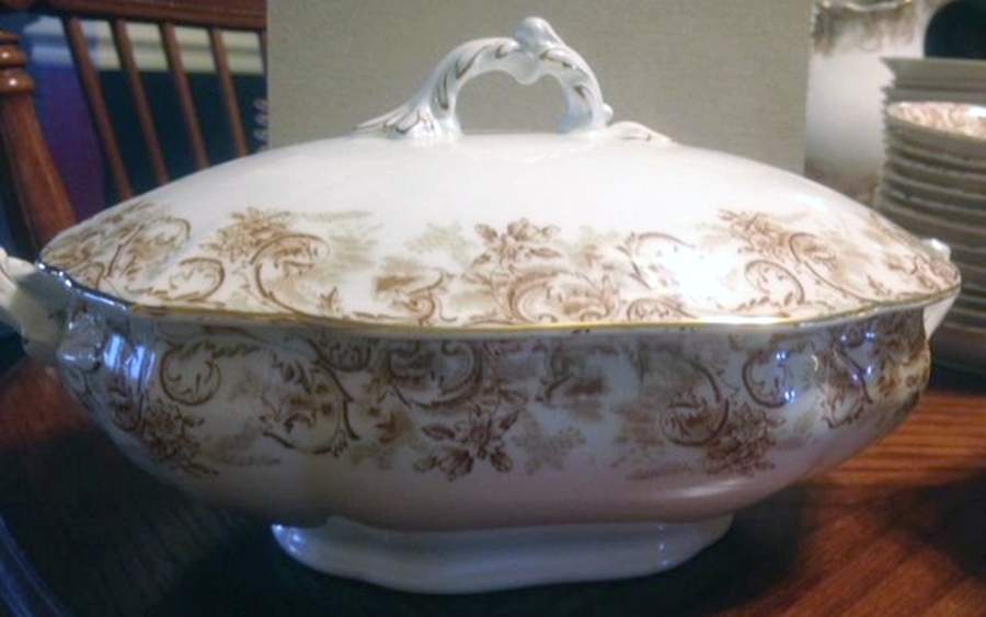 Rococo Brown Oval Covered Vegetable by John Maddock & Sons-1