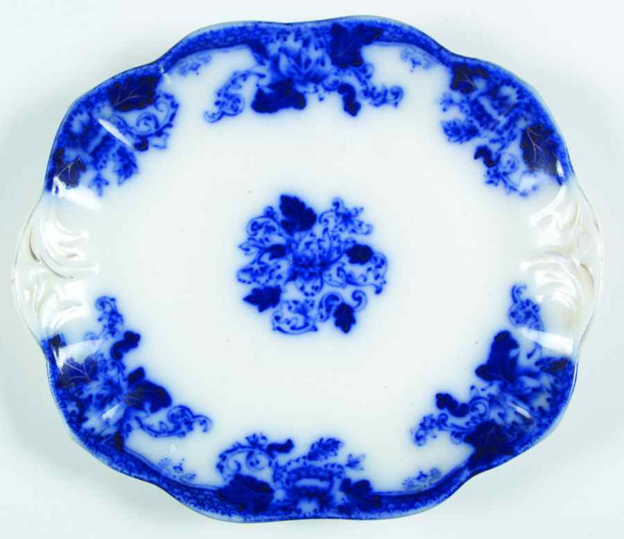 Roseville (Flow Blue) Square Handled Cake Plate by John Maddock & Sons-1