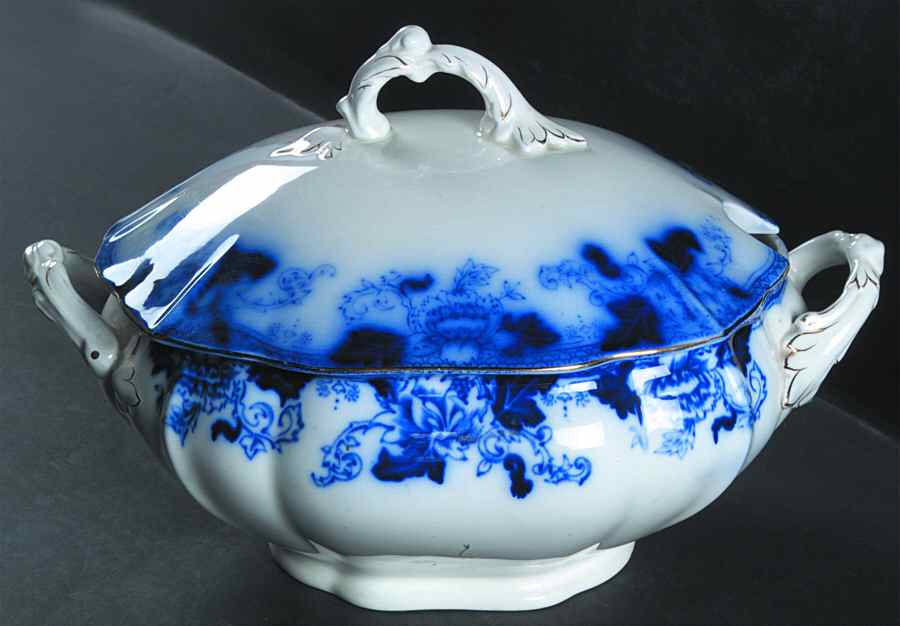 Roseville (Flow Blue) Oval Tureen & Lid by John Maddock & Sons-1