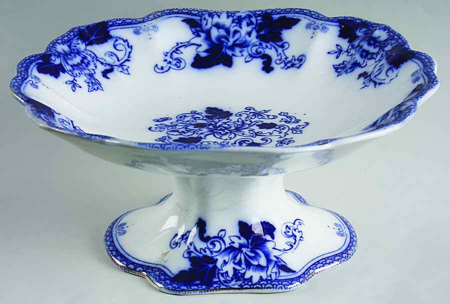Roseville (Flow Blue) Round Compote (Height X Width) by John Maddock & Sons-1