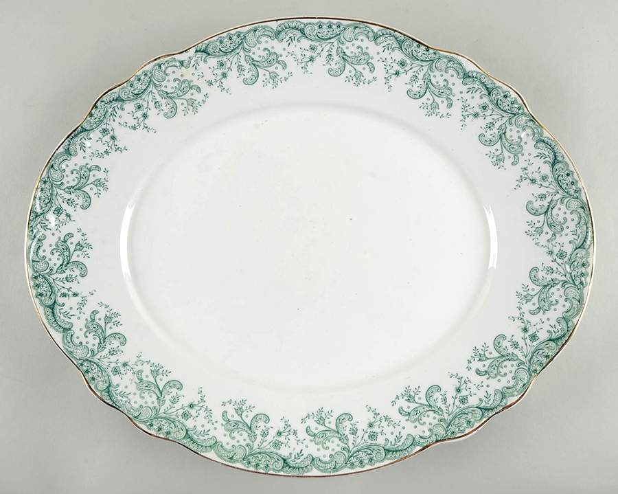 Seville Green (Gold Trim) 15" Oval Serving Platter by John Maddock & Sons-1