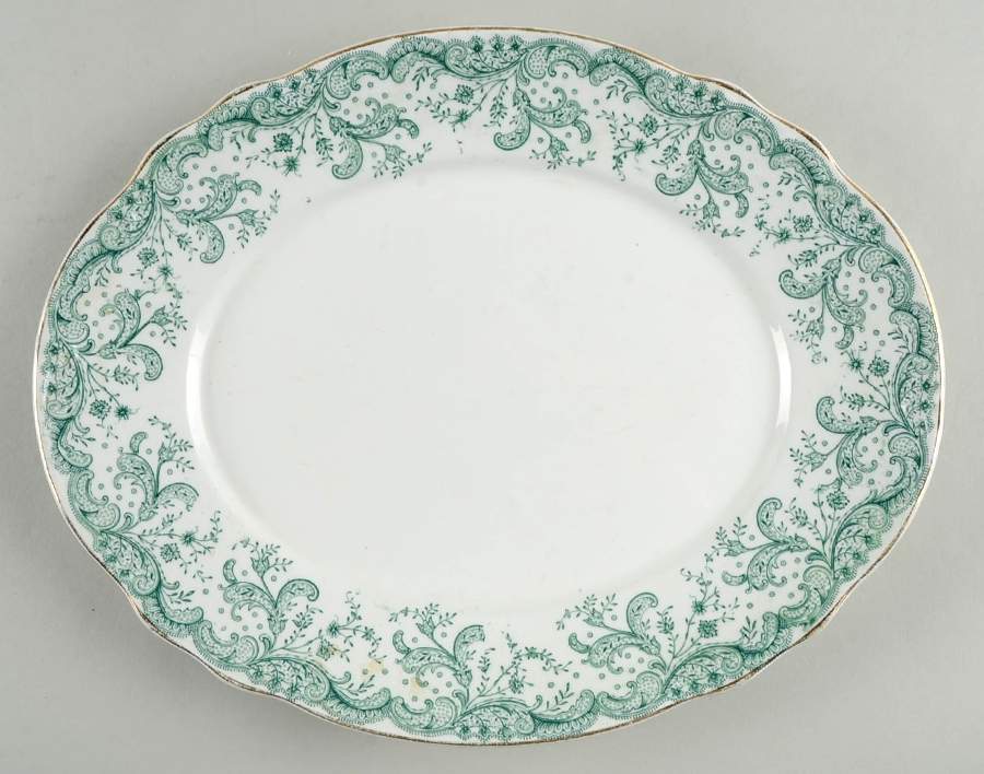 Seville Green (Gold Trim) 12" Oval Serving Platter by John Maddock & Sons-1