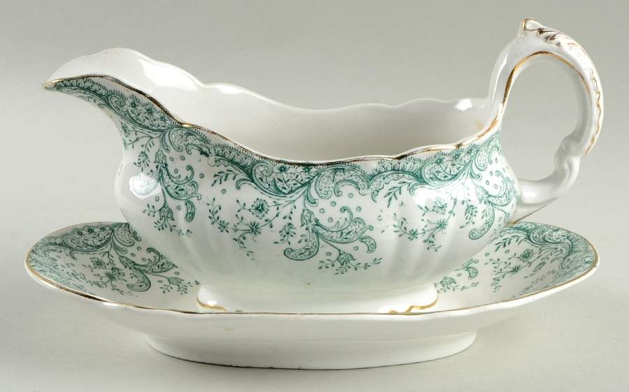 Seville Green (Gold Trim) Gravy Boat & Underplate/Relish by John Maddock & Sons-1