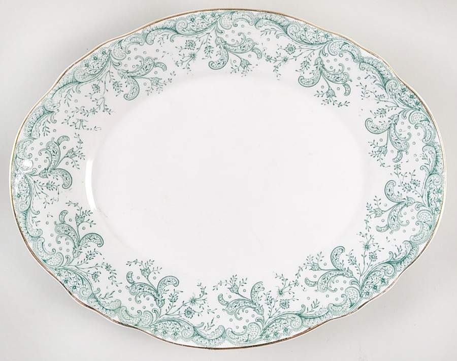 Seville Green (Gold Trim) 10" Oval Serving Platter by John Maddock & Sons-1