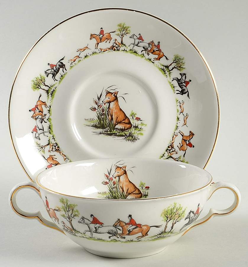 Tally Ho Flat Cream Soup Bowl & Saucer Set by John Maddock & Sons-1