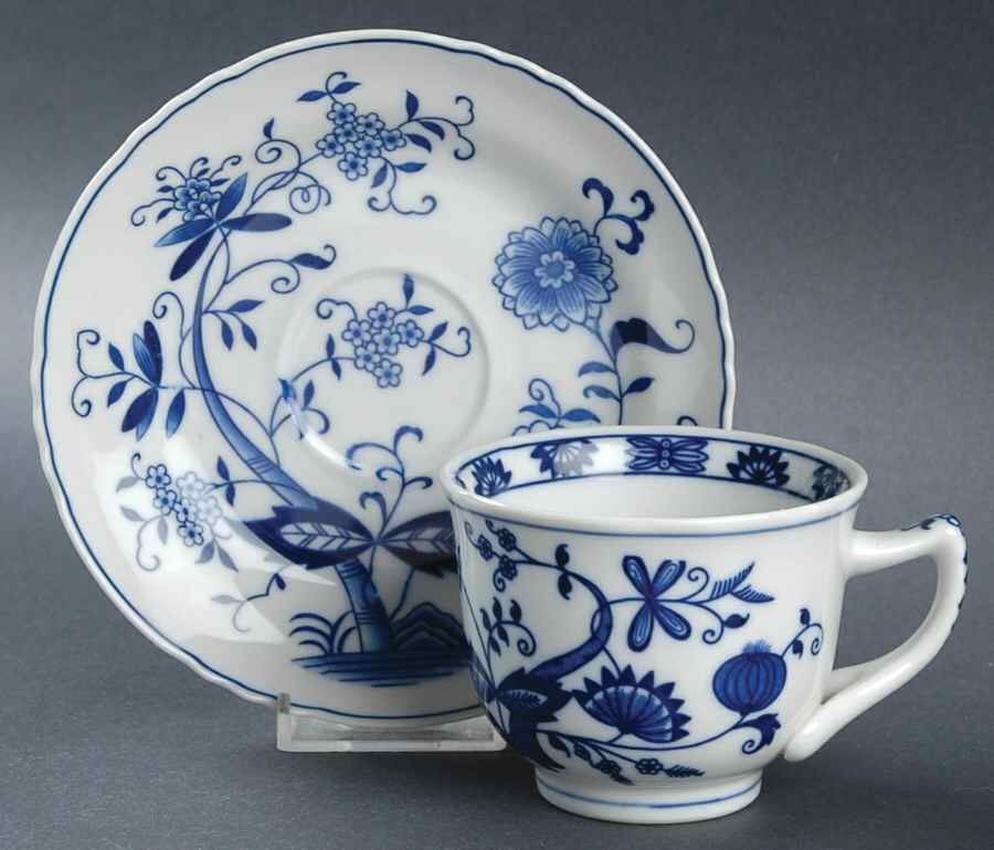 Blue Onion Footed Cup & Saucer Set by Seymour Mann-1