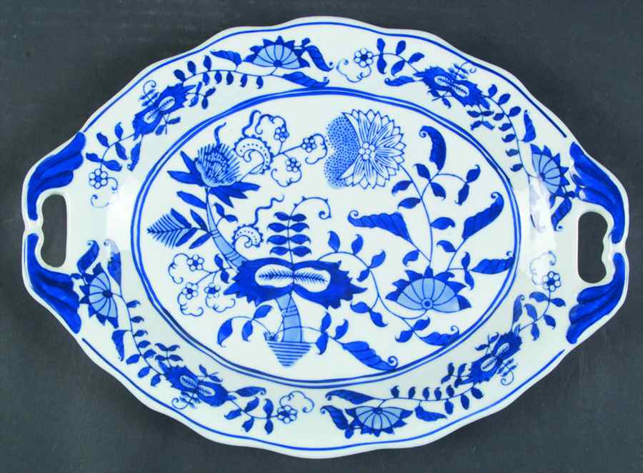 Blue Onion Bone 12" Oval Serving Platter by Seymour Mann-1