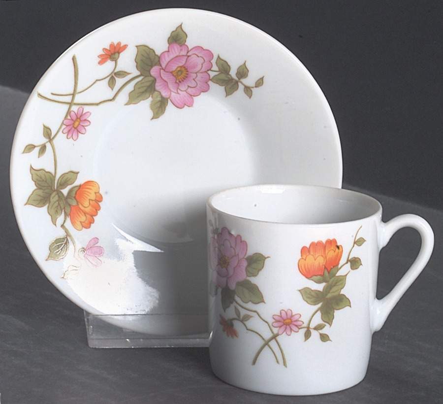Flower Garden Flat Demitasse Cup & Saucer Set by Seymour Mann-1