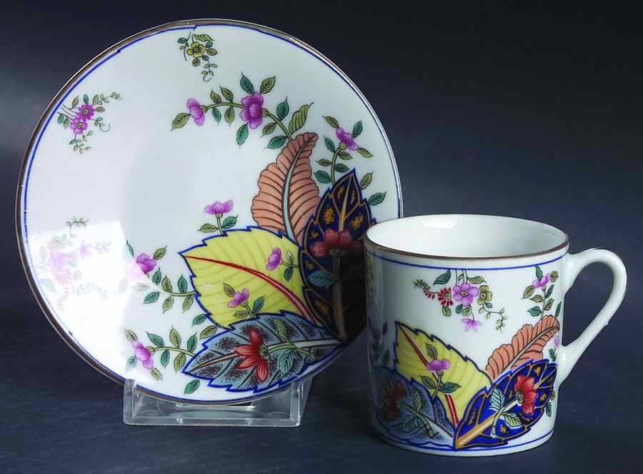 Tobacco Leaf Flat Demitasse Cup & Saucer Set by Seymour Mann-1