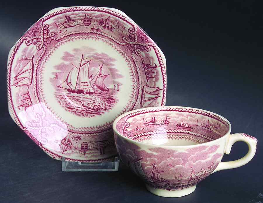 American Marine Pink (Scalloped) Flat Cup & Saucer Set by Mason's-1