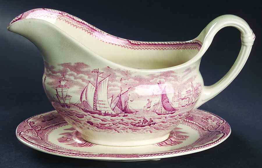American Marine Pink (Scalloped) Gravy Boat & Underplate by Mason's-1