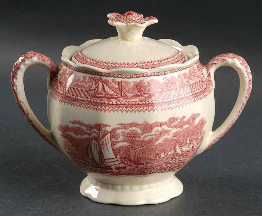 American Marine Pink (Scalloped) Sugar Bowl & Lid by Mason's-1