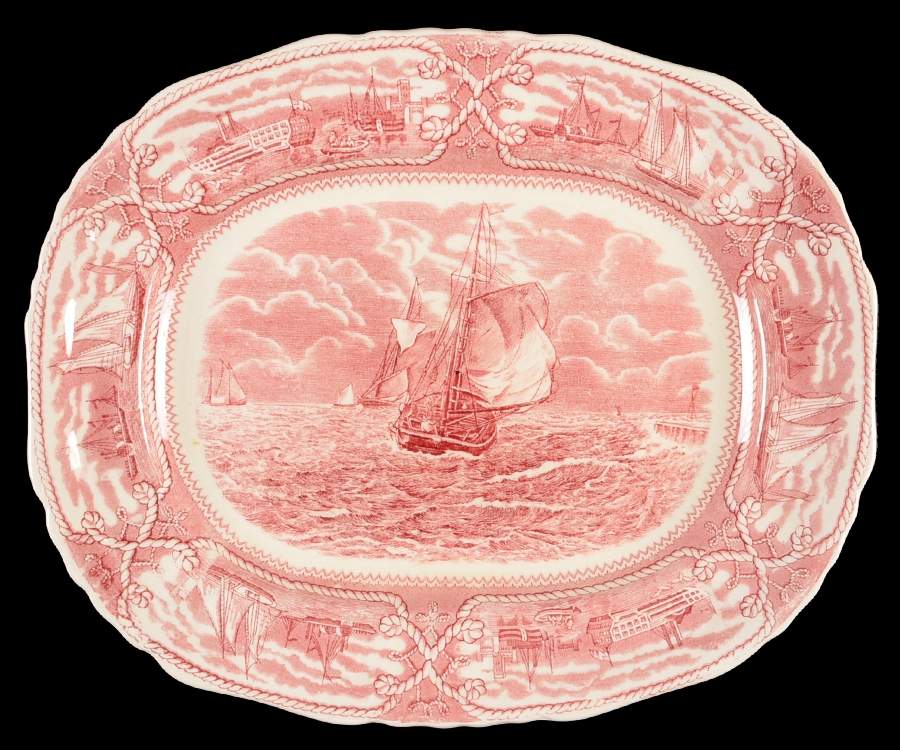 American Marine Pink (Scalloped) 13" Oval Serving Platter by Mason's-1