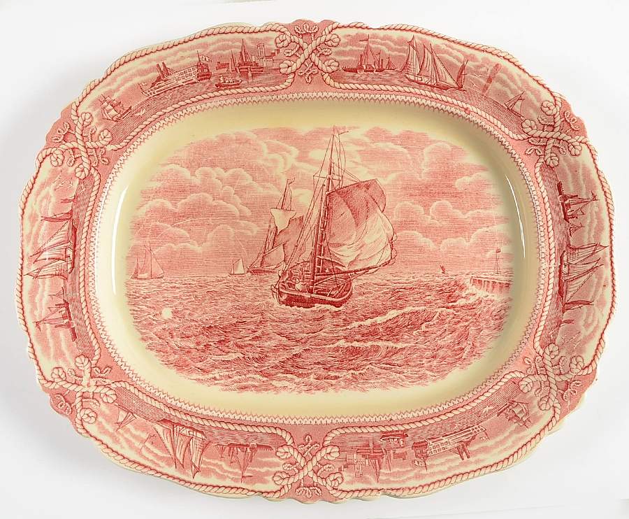 American Marine Pink (Scalloped) 12" Oval Serving Platter by Mason's-1