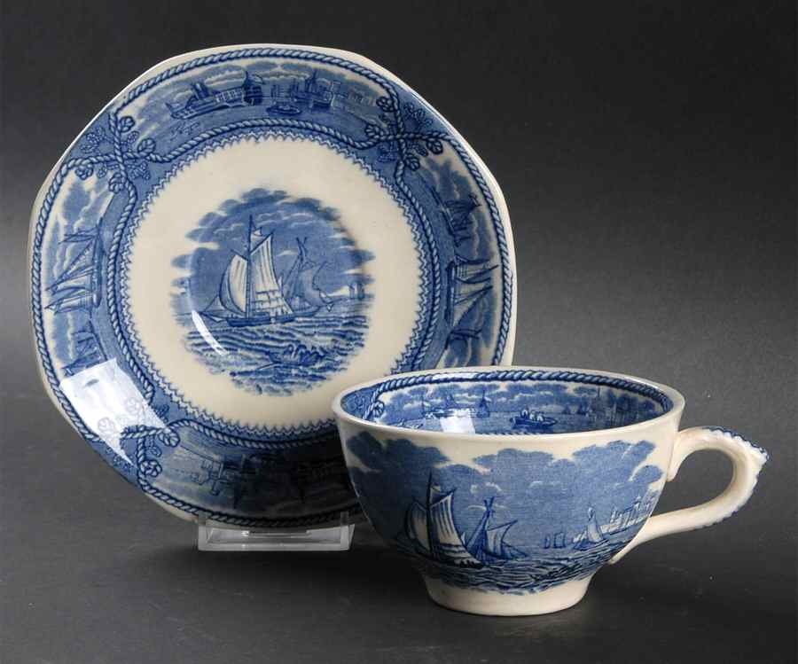 American Marine Blue (Scalloped) Oversized Cup & Saucer Set by Mason's-1