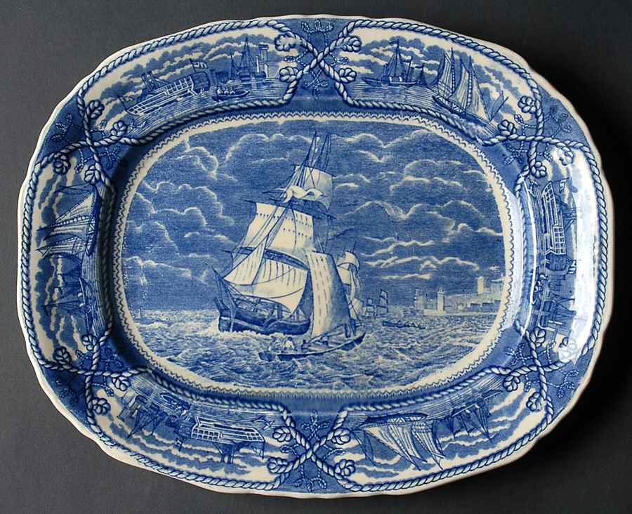 American Marine Blue (Scalloped) 11" Oval Serving Platter by Mason's-1