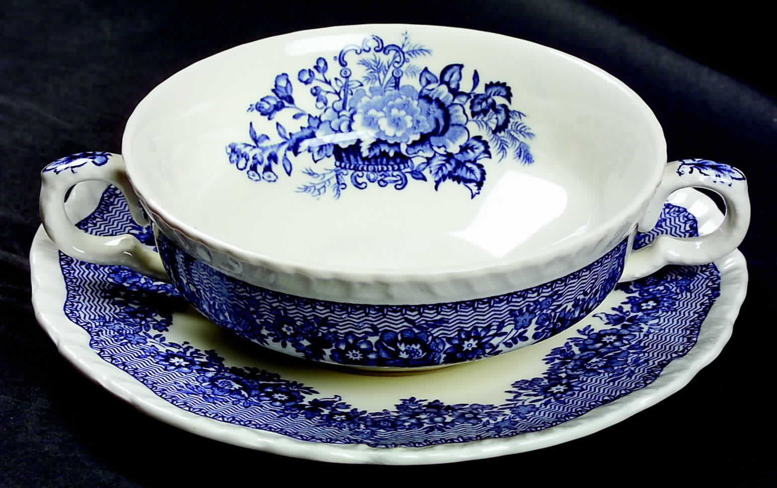 Ascot Blue Flat Cream Soup Bowl & Saucer Set by Mason's-1